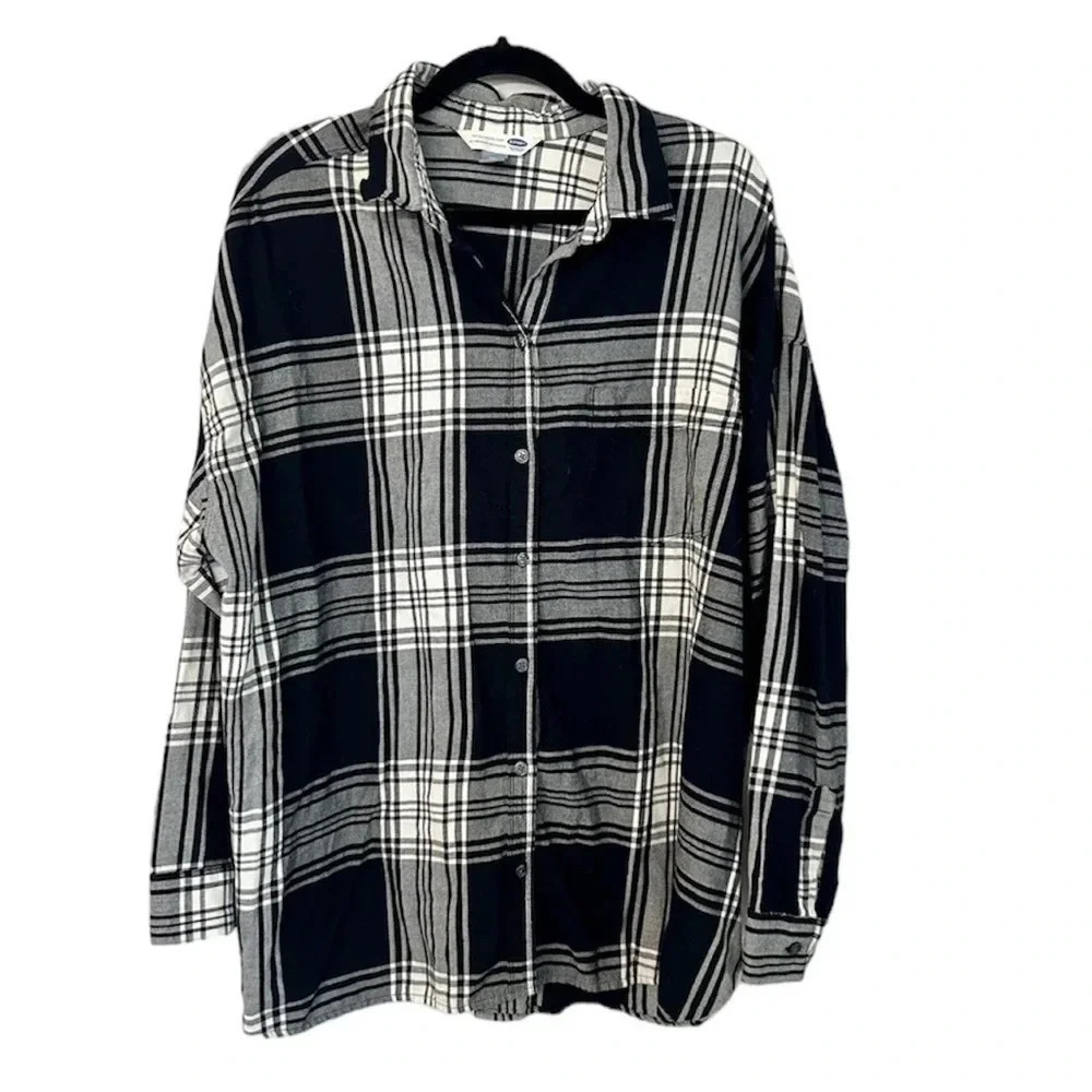 Old Navy Women's Long Sleeve Button Up Plaid The Boyfriend Shirt Size XXL GUC